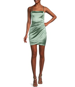�n�j�[�A���h���[�W�[ ���f�B�[�X �g�b�v�X �����s�[�X �T�e�� Honey and Rosie Square Neck Faux Wrap Satin Dress Pistachio