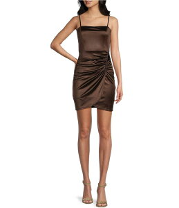 �n�j�[�A���h���[�W�[ ���f�B�[�X �g�b�v�X �����s�[�X �~�j�����s�[�X �~�j Honey and Rosie Square Neck Shirred Side Faux Wrap Mini Dress Chocolate Brown �u���E��