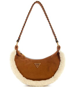 QX fB[X obO V_[obO XG[h Guess Amita Suede Shearling Trim Hobo Shoulder Bag Cognac