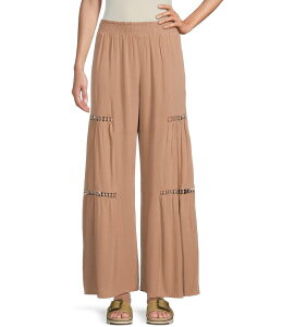 �A���W�[ ���f�B�[�X �{�g���X �J�W���A���p���c ���C�h���b�O �p���c ���[�X Angie Mid Rise Lace Side Trim Wide Leg Pull-On Pants Taupe �g�[�v