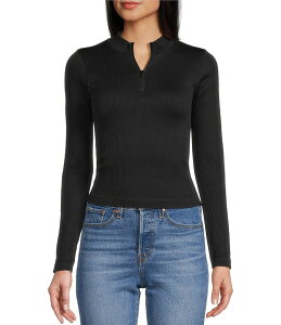 ���A���A ���f�B�[�X �g�b�v�X T�V���c �n�[�t�W�b�v ���b�N�l�b�N Moa Moa Mock Neck Long Sleeve Quarter Zip Top Black �u���b�N