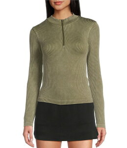 ���A���A ���f�B�[�X �g�b�v�X T�V���c �n�[�t�W�b�v ���b�N�l�b�N Moa Moa Mock Neck Long Sleeve Quarter Zip Top Martini Olive �I���[�u