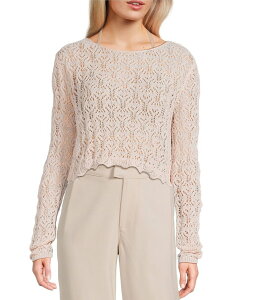 �_�u���[�� ���f�B�[�X �g�b�v�X T�V���c �Z�[�^�[ Double Zero Scoop Neck Long Sleeve Crochet Sweater Top Ballet Pink �s���N