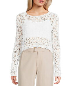 �_�u���[�� ���f�B�[�X �g�b�v�X T�V���c �Z�[�^�[ Double Zero Scoop Neck Long Sleeve Crochet Sweater Top Off White �I�t�z���C�g