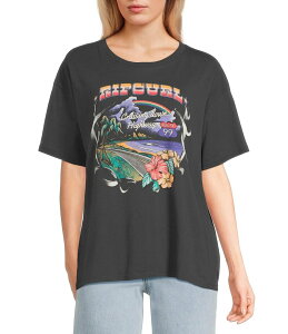 【送料無料】 リップカール レディース Tシャツ トップス Pacific Rider Relaxed Fit Short Sleeve Jersey T-Shirt Washed Black