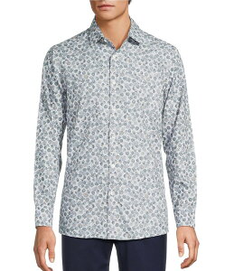 n[g Vti[ }NX Y gbvX Vc vg R[g Hart Schaffner Marx The Reserve Collection Albini Long Sleeve Leaf Print Spread Collar Coat Front Shirt Ecru GN