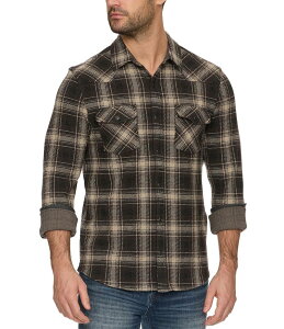 �t���b�O �A���h �A���Z�� �����Y �g�b�v�X �V���c Flag and Anthem Desert Son Long Sleeve Plaid Hero Stretch Performance Flannel Western Shirt Black/Brown/Tan �u���b�N