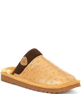 【送料無料】 アリアト メンズ スリッポン・ローファー シューズ Men's Silversmith Exotic Ostrich Print Leather Slippers Tan