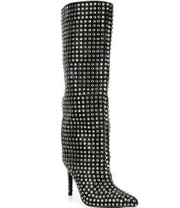 �A�U���A ���� ���f�B�[�X �V���[�Y �u�[�c�E���C���u�[�c �g�[�� �u�[�c Azalea Wang Lis Rhinestone Tall Stiletto Boots Black �u���b�N