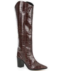 �V���b�c ���f�B�[�X �V���[�Y �u�[�c�E���C���u�[�c �g�[�� �u�[�c ���U�[ Schutz Maryana Block Crocodile Embossed Cow Leather Tall Western Boots Dark Chocolate �`���R���[�g
