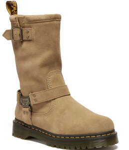 hN^[}[` fB[X V[Y u[cECu[c XG[h u[c Dr. Martens Women's Anistone Hi Suede Biker Hardware Detail Mid Calf Boots Savannah Tan ^