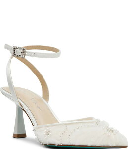 �x�b�c�B�W�����\�� ���f�B�[�X �V���[�Y �p���v�X ���b�V�� �A���N�� Blue by Betsey Johnson Delia Mesh Embellished Ankle Strap Pumps Ivory �A�C�{���[