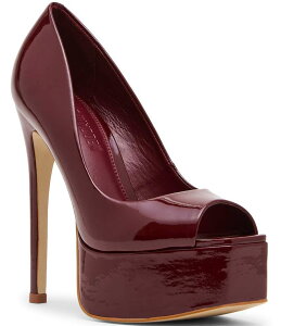 �X�e�B�[�u �}�f�� ���f�B�[�X �V���[�Y �q�[�� �v���b�g�t�H�[�� ���U�[ Steve Madden Ives Patent Leather Peep Toe Platform Stiletto Pumps Burgundy �o�[�K���f�B