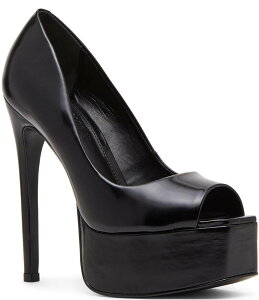 �X�e�B�[�u �}�f�� ���f�B�[�X �V���[�Y �q�[�� �v���b�g�t�H�[�� ���U�[ Steve Madden Ives Leather Peep Toe Platform Stiletto Pumps Black �u���b�N