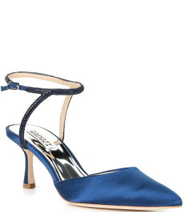 �o�b�W�F���[�~�V���J ���f�B�[�X �V���[�Y �q�[�� �T�e�� �A���N�� Badgley Mischka Autumn Satin Rhinestone Embellished Ankle Wrap Pumps Regal Blue �u���[