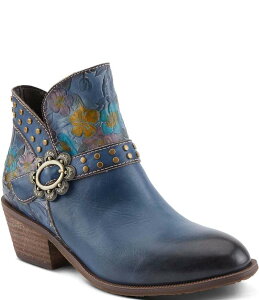 eBXe fB[X V[Y u[cECu[c t[ u[c U[ t[ L'ARTISTE Daintylady Studded Floral Embossed Leather Buckle Hardware Short Booties Blue Multi u[