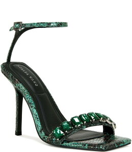 �A�U���A ���� ���f�B�[�X �V���[�Y �T���_�� �v�����g �A���N�� Azalea Wang Periis Snake Print Ankle Strap Jeweled Dress Sandals Greensnake