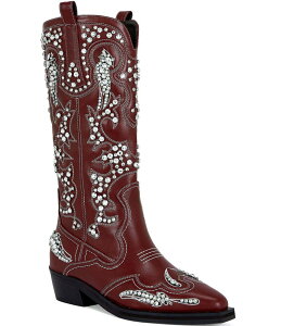 AUA  fB[X V[Y u[cECu[c Azalea Wang Maisie Rhinestone Studded Western Boots Red bh