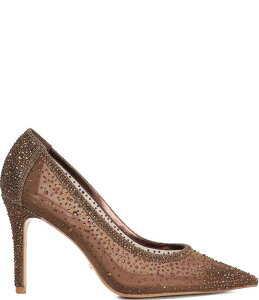 �f���[�������h�� ���f�B�[�X �V���[�Y �q�[�� ���b�V�� Dune London Brightest Embellished Mesh Dress Pumps Dark Brown �u���E��