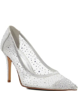 �f���[�������h�� ���f�B�[�X �V���[�Y �q�[�� ���b�V�� Dune London Brightest Embellished Mesh Dress Pumps Silver �V���o�[
