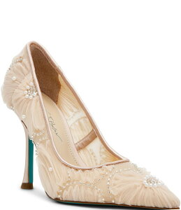 �x�b�c�B�W�����\�� ���f�B�[�X �V���[�Y �p���v�X ���b�V�� Blue by Betsey Johnson Roxie Mesh Pearl Embellished Stiletto Pumps Nude �p�[��