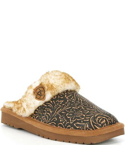 �A���A�g ���f�B�[�X �V���[�Y �T���_�� ���U�[ Ariat Jackie Embossed Leather Square Toe Slippers Brown �u���E��