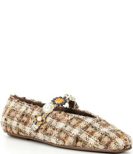【送料無料】 ジェフリー キャンベル レディース パンプス シューズ Amarissa-2 Tweed Ornamented Mary Jane Ballet Flats Beige/Brown