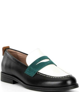 R[n[ fB[X V[Y Xb|E[t@[ XG[h U[ [t@[ Cole Haan Stassi Leather and Suede Penny Loafers Black/Ivory/Rainforest AC{[