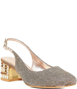 �f���[�������h�� ���f�B�[�X �V���[�Y �q�[�� �g�[�� Dune London Catharine Glitter Metallic Jeweled Block Heel Slingback Pumps Bronze ���^���b�N