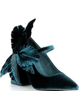 �Z�V���A �j���[���[�N ���f�B�[�X �V���[�Y �q�[�� �x���x�b�g Cecelia New York Mislead Flower Velvet Block Heel Mary Jane Pumps Teal �e�B�[��