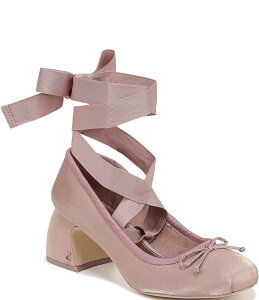 �T���G�f���}�� ���f�B�[�X �V���[�Y �q�[�� �A���N�� Circus NY by Sam Edelman Della Ballet Ankle Wrap Block Heel Shimmer Pumps Blush French Macaroon �u���b�V��