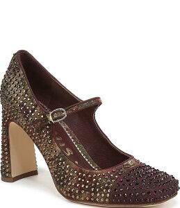 �T���G�f���}�� ���f�B�[�X �V���[�Y �q�[�� �t�����[�� �L���b�v �t�����[ Circus NY by Sam Edelman Elora Floral Rhinestone Embellished Mary Jane Cap Toe Dress Pumps Golden Pear Plum Multi �v����