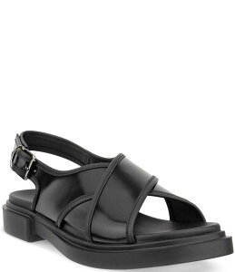 GR[ fB[X V[Y T_ U[ ECCO Metropole Seoul Leather Cross Strap Slingback Sandals Black/Black ubN