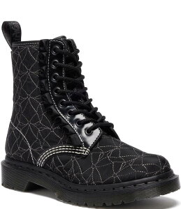 hN^[}[` fB[X V[Y u[cECu[c Dr. Martens Women's 1460 Frill Bow Stitched Fabric Combat Booties Black ubN