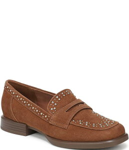 i`CU[ fB[X V[Y pvX XG[h [t@[ Naturalizer Haven Studded Suede Penny Loafers Dark Chestnut