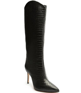 �V���b�c ���f�B�[�X �V���[�Y �u�[�c�E���C���u�[�c �g�[�� �u�[�c ���U�[ Schutz Maryana Croco Embossed Leather Tall Stiletto Boots Black �u���b�N