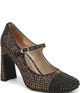 �T���G�f���}�� ���f�B�[�X �V���[�Y �q�[�� �L���b�v Circus NY by Sam Edelman Elora Leopard Rhinestone Embellished Mary Jane Cap Toe Dress Pumps Black Natural Multi �u���b�N