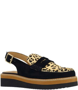 [hs[h fB[X V[Y IbNXtH[h vg XG[h [t@[ L'Amour Des Pieds Zuree Suede Leopard Print Calf Hair Slingback Penny Loafers Black/Brown ubN