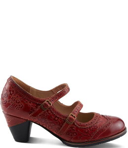 eBXe fB[X V[Y pvX t[ u[O U[ t[ L'ARTISTE Gaviria Floral Leather Brogue Detail Double Strap Mary Jane Pumps Red bh