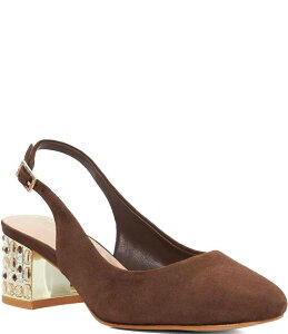 �f���[�������h�� ���f�B�[�X �V���[�Y �q�[�� �X�G�[�h Dune London Catharine Suede Jeweled Block Heel Slingback Pumps Brown �u���E��