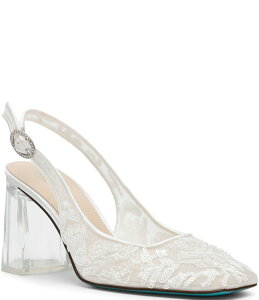 �x�b�c�B�W�����\�� ���f�B�[�X �V���[�Y �q�[�� ���b�V�� Blue by Betsey Johnson Ninah Mesh Embellished Clear Heel Slingback Pumps Ivory/Clear �A�C�{���[