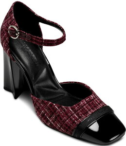 �J�[�� ���K�[�t�F���h ���f�B�[�X �V���[�Y �q�[�� �A���N�� KARL LAGERFELD PARIS Sapphira Plaid Block Heel Ankle Wrap Pumps Wine/Black �u���b�N