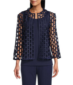 �~���E�H�� ���f�B�[�X �A�E�^�[ �W���P�b�g�E�u���]�� �J�b�g�A�E�g �W���P�b�g Ming Wang Novelty Woven Square Geo Cutout Spread Collar 3/4 Sleeve Jacket Regatta