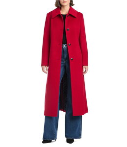 ���B���X�J���[�g ���f�B�[�X �A�E�^�[ �R�[�g �E�[�� Vince Camuto Wool Banana Stand Collar Long Sleeve Single Breasted Coat V-Red ���b�h