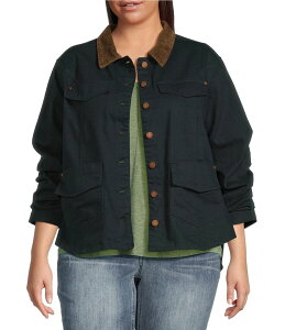 fNV[ fB[X AE^[ R[g R[fC vXTCY RgXg WPbg Democracy Plus Size Contrast Corduroy Collar Long Rushed Sleeve Patch Pocket Button-Front Jacket Black ubN