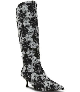 xbcBW\ fB[X V[Y u[cECu[c g[ u[c q[ Betsey Johnson Maxxine Plaid Kitten Heel Tall Boots Black/White/Multi zCg