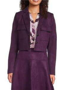 JoNC fB[X AE^[ R[g XG[h Nbvh WPbg Calvin Klein Coordinating Faux Suede Cropped Jacket Aubergine I[o[W[