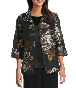 LC [Y fB[X AE^[ R[g WPbg Caroline Rose Autumn Bloom Devore Spread Collar 3/4 Sleeve Jacket Multi Black ubN