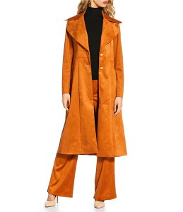 g[i^[N fB[X AE^[ R[g XG[h Trina Turk Starflower Faux Suede Oversized Notch Collar Long Sleeve Coat Amber Ao[