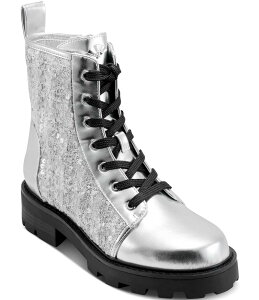 J[ K[tFh fB[X V[Y u[cECu[c XpR[ u[c [X KARL LAGERFELD PARIS Marlee Sequin Lace Up Combat Booties Silver Vo[